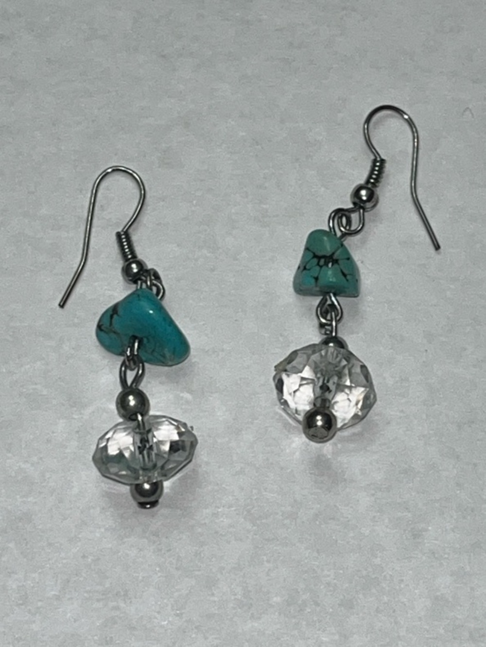 Turquoise Chip and Clear Crystal Drop Earrings - Women's Jewelry